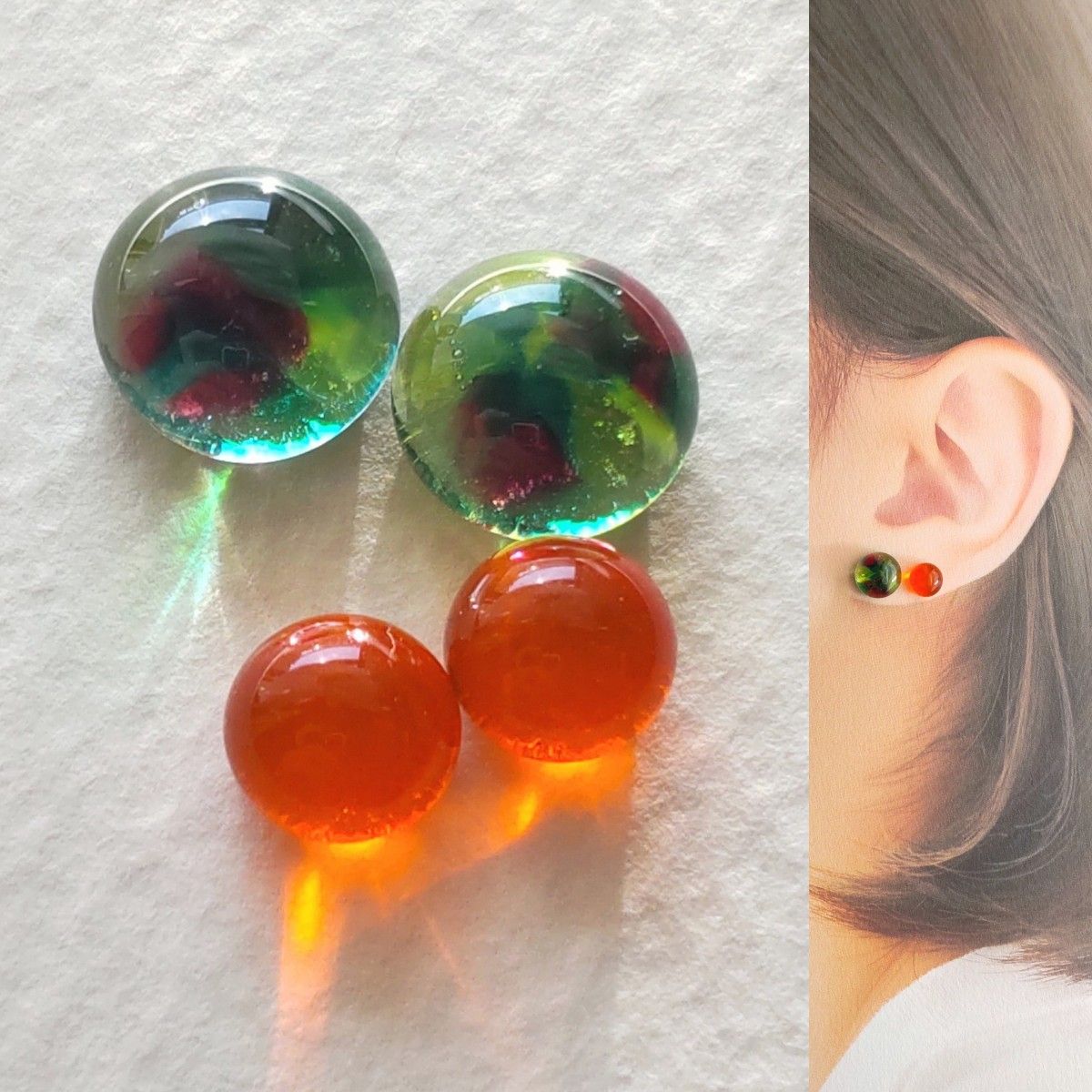 【21G/18G/16G】サージカルステンレスピアス イヤリング ボディピアス ガラスナギット2ペア No.756