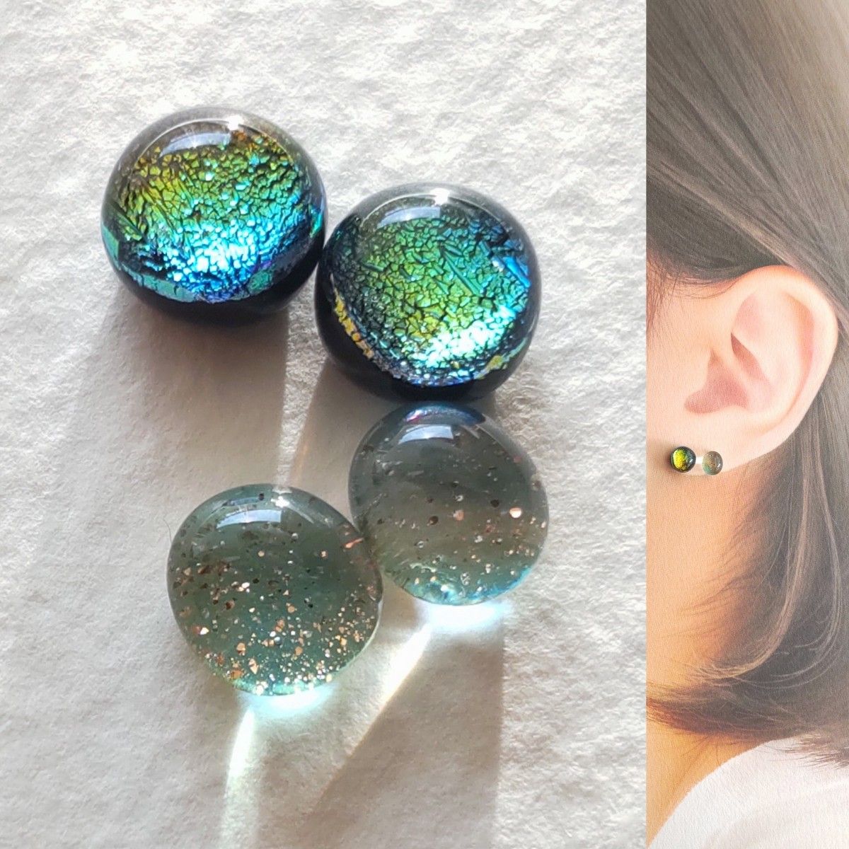 【21G/18G/16G】サージカルステンレスピアス イヤリング ボディピアス ガラスナギット2ペア No.757