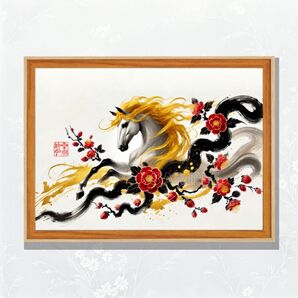 【金風駿馬】額なし 干支 午 馬 A4サイズ