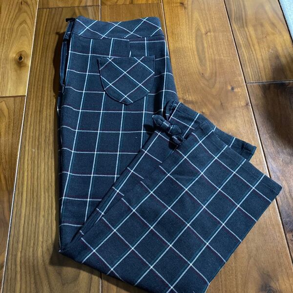 チェック柄パンツ ダークグレー カジュアル レディース harmonica ハーモニカ