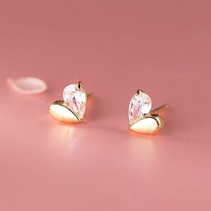403 ゴールド ハート ダイヤ しずく ドロップ ピアス 小粒 小さめ シルバー925 両耳