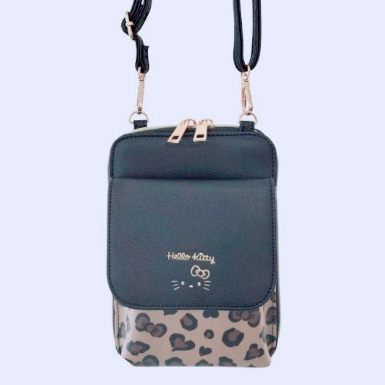 【人気】ハローキティ ショルダーバッグ スマホポーチ サンリオ 平成ギャル 黒 ヒョウ柄
