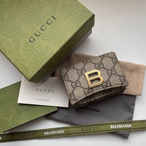 【美品】 バレンシアガ グッチ コラボ2つ折り 財布 コンパクト