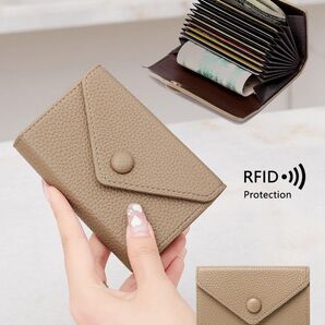 ライチ柄エンボス加工の多機能カードホルダー カーキ404234