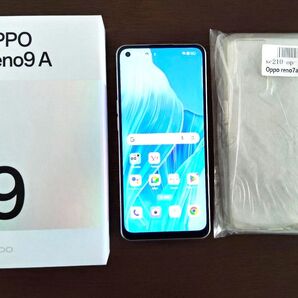 【美品】OPPO Reno9 A スマートフォン 本体ムーンホワイト箱付属品+新品スマートフォンカバーセット