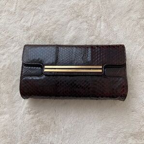 パイソン柄 クラッチバッグ ブラウン ゴールド金具