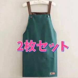 【2枚セット】エプロン 防水 おしゃれ 軽い 軽量 かわいい 可愛い 黒 作業 作業着 紐 ひも サロン 介護 食事 入浴 厨房