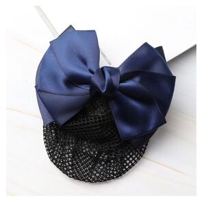 リボン バレッタ ネット シニヨン お団子ネット クリップ 髪飾り ネイビー