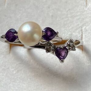 4Way使いのあこやパール・アメジスト S925fリング2本セット