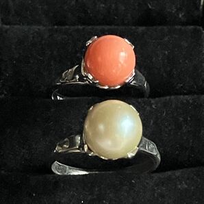 パール・珊瑚*silver刻印リング 2点セット アンティーク vintage