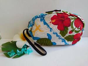  Hawaiian fabric pouch keep hand attaching cosme pouch case meido in Hawaii Hawaii tradition pattern 