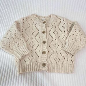95 女の子服 子供服 子ども服 冬服 ニット セーター トップス ニットカーディガン アイボリー 生成