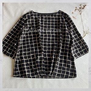 A DAY IN THE LIFE チェック柄ブラウス 日本製 七分袖 フォーマル 黒 レディース