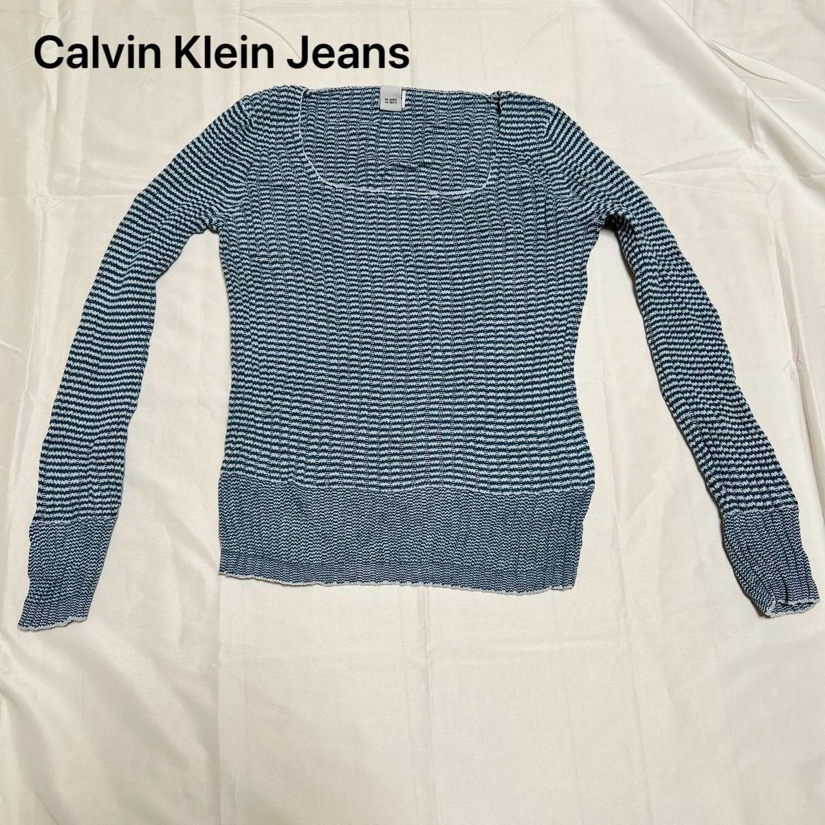 お値下げOK! Calvin Klein Jeans ボーダーカットソー スクエアネック 長袖トップス ブルー系