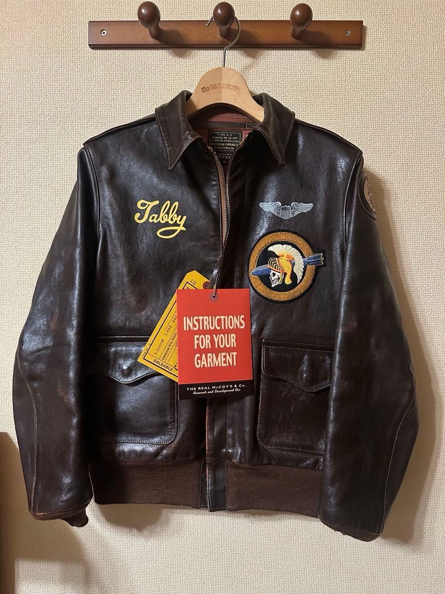 希少 THE REAL McCOY'S A-2 フライトジャケット Tabby パッチカスタム