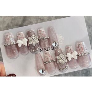 ネイルチップ マグネット 結晶 ツイード ガーリー 韓国