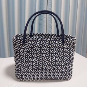 36. 四つだたみ編みのかごバッグ