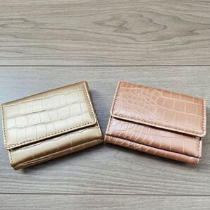 クロコ型押し 三つ折り財布 2個セット ゴールド系&ピンク系