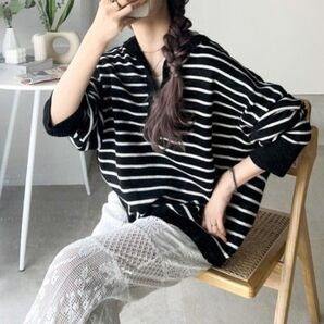 【Java】2wayヘンリーネックボーダーニットプルオーバー