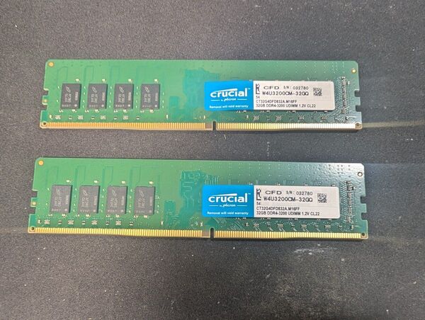DDR4-3200 32GB × 2 = 64GB CFD W4U3200CM-32GQ UDIMM CL22 Crucial