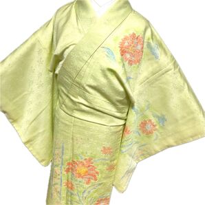 《9K134》訪問着・付下 着物 正絹 袷 薄黄緑 対象身長~165㎝ 匿名配送