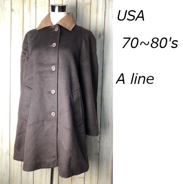 USA古着 USA製 70's~ DONNYBROON Aライン HOCKANUM 切り替え ウールコート ヴィンテージ オールド アメリカ古着 ●27