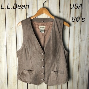 USA б/у одежда 80's L.L.Bean замша кожа лучший M бежевый Vintage Old America б/у одежда LL bean *24