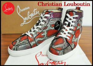 Christian Louboutin ランタスパイソン 正規品 クリスチャンルブタン 蛇柄 赤 紫 42 メンズ 27.0cm ハイカット スニーカー スパイク レザー