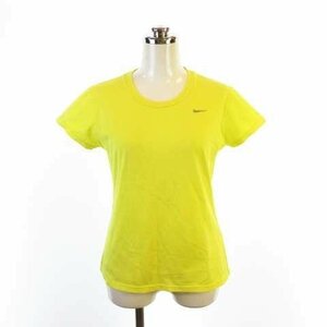 05【中古】*NIKE ナイキ 半袖Tシャツ カットソー スポーツ ロゴ刺繍 クルーネック ネオンイエロー L レディース 送料無料