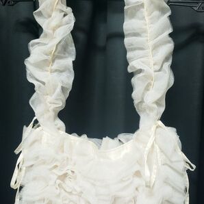 チュール フリル ショルダーバッグ 肩かけバッグ 天使界隈 フェアリー ゆるふわ かわいい リボン アイボリー ベージュ