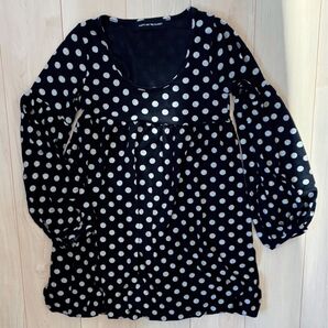 PARTY ON THE PLANET ドット 水玉 チュニック 黒 白 大人可愛い ブラック ホワイト ミニワンピ ガーリー M