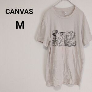 CANVAS【M】キャンバス 半袖 イラストプリント Tシャツ クリーム