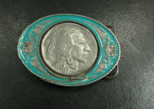 シスキュー　バックル　 Indian Head Buffalo 1991 E-5 Belt Buckle Made in USA　　Siskiyou