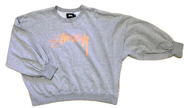 ステューシー ビッグロゴ カットソー バルーンスリーブ ライトグレー M