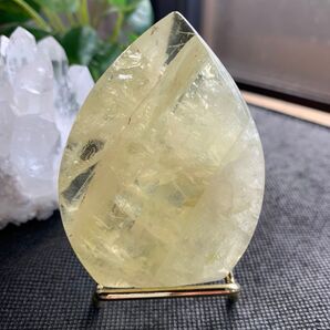 レモンシトリンエレスチャル 雫型トーチ スライス 握り石 タンブル 高透明感 天然石置物