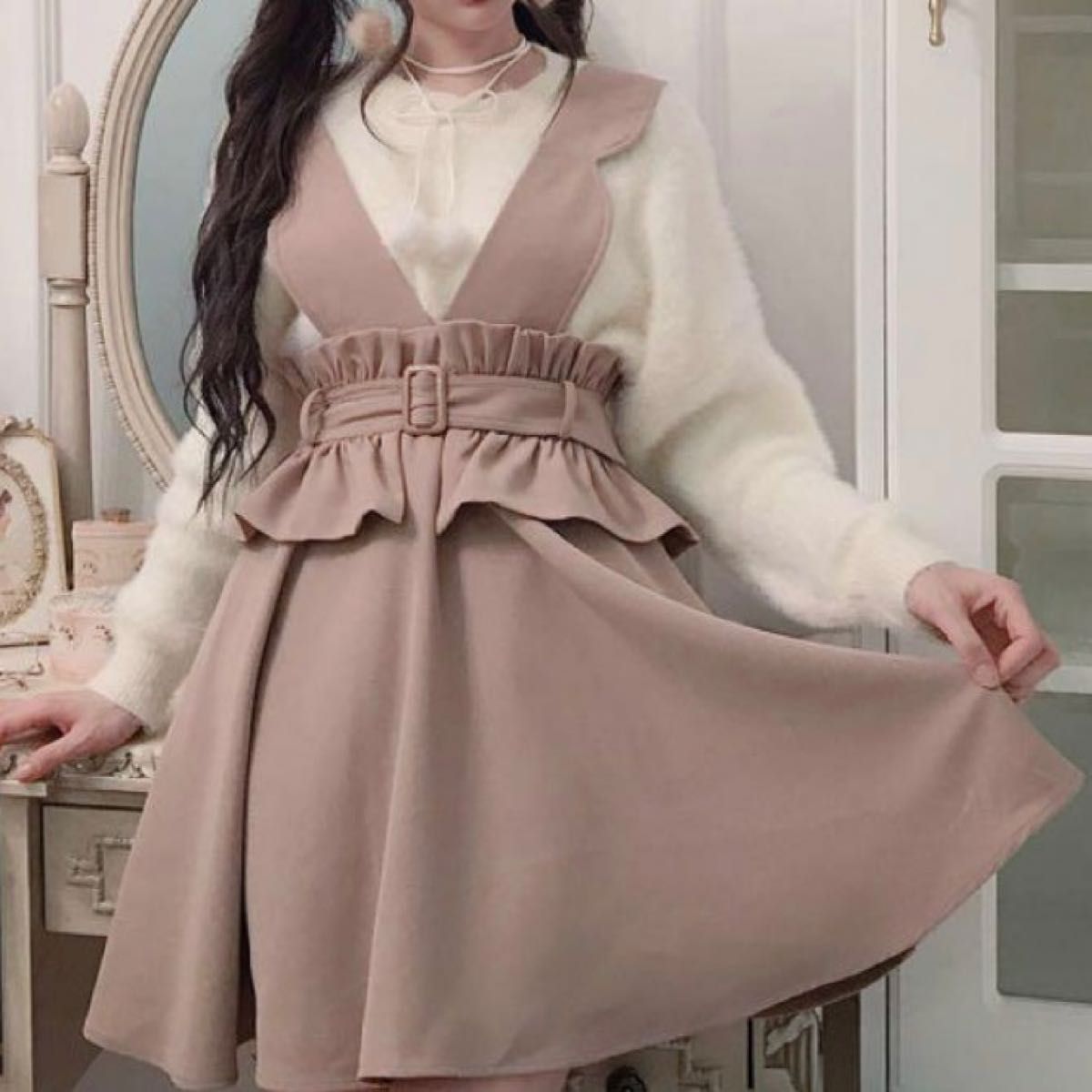 Bobon21 お嬢様フリルベルトジャンスカ キャメル Mサイズ