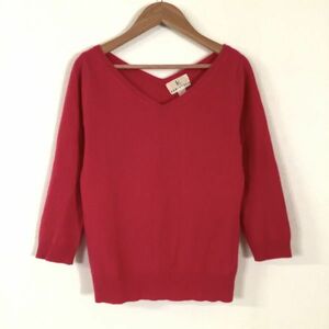 [ feeling of luxury overflow cashmere 100%] Kumikyoku k Miki .kv neck cashmere knitted lady's size 2 M magenta pink smooth comfortable 