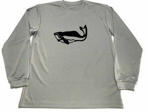 グレー　鯨 ドライ Tシャツ 切り絵 　クジラ　アニマル グッズ　ロングＴシャツ　ロンＴ　ロング　長袖