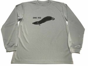 グレー　雷魚 ドライ Tシャツ ライギョ 切り絵 釣り グッズ　ロングＴシャツ　ロンＴ　ロング　長袖