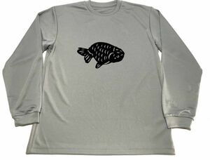 グレー　らんちゅう 切り絵 ドライ Tシャツ 金魚 グッズ　ロングＴシャツ　ロンＴ　ロング　長袖