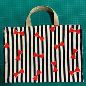 ブラックストライプ 内ポケット付きレッスンバッグ ハンドメイド