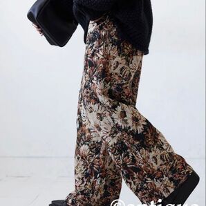 antiqua pattern torso ジャガード織り油絵風花柄ワイドパンツ