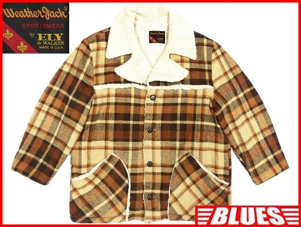 即決★米国製 ERY&WALKER★メンズXXL ボア チェックコート エリーアンドウォーカー 44 茶系 ベージュ ボアジャケット ビンテージ ブルゾン