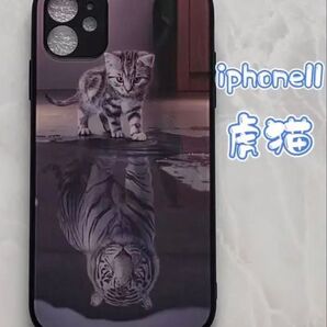 iPhone11 虎猫 可愛いねこちゃん♪薄型背面9Hガラスケース