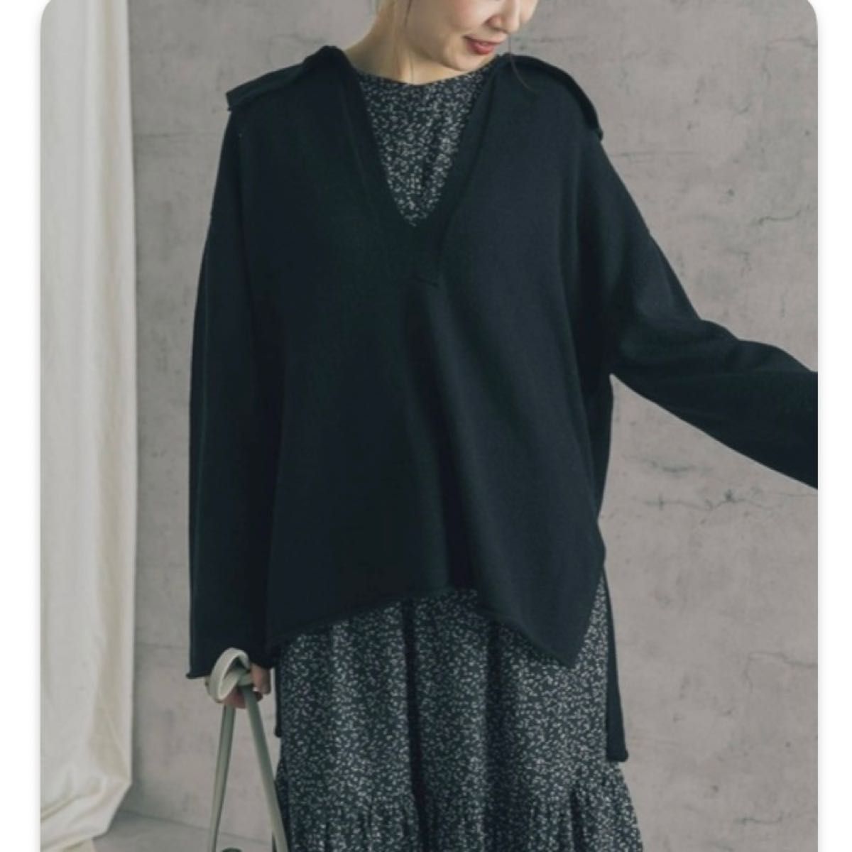 アーバンリサーチロッソ　セーラーカラーVネックニットプルオーバー　長袖ニット　黒　ブラック FREE ブラック