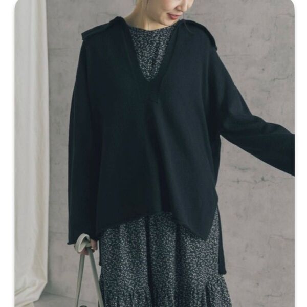 アーバンリサーチロッソ セーラーカラーVネックニットプルオーバー 長袖ニット 黒 ブラック FREE ブラック