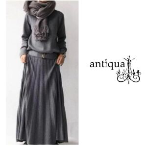 アンティカ パターントルソ ニット プリーツワンピ ベルト付き antiqua patterntorso グレー