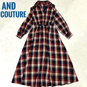 And couture アンドクチュール タータンチェックワンピース 比翼仕立て ロング 長袖 チェック柄 レッド 赤系