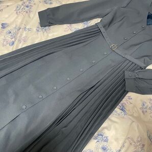 natural beauty basic ナチュラルビューティーベーシック プリーツ ワンピース くすみ ブルー Vネック S