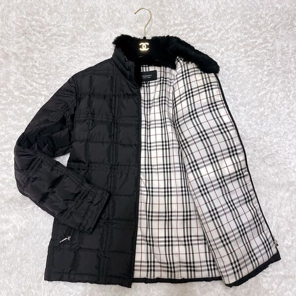 バーバリーブラックレーベル キルティングダウンジャケット ダウン95% ラビットファー BURBERRY BLACK LABEL